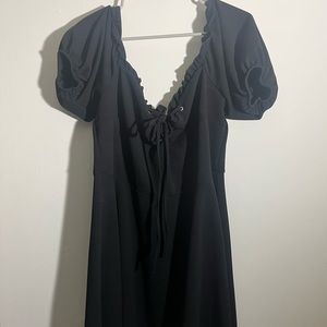 Black puff sleeve flare dress